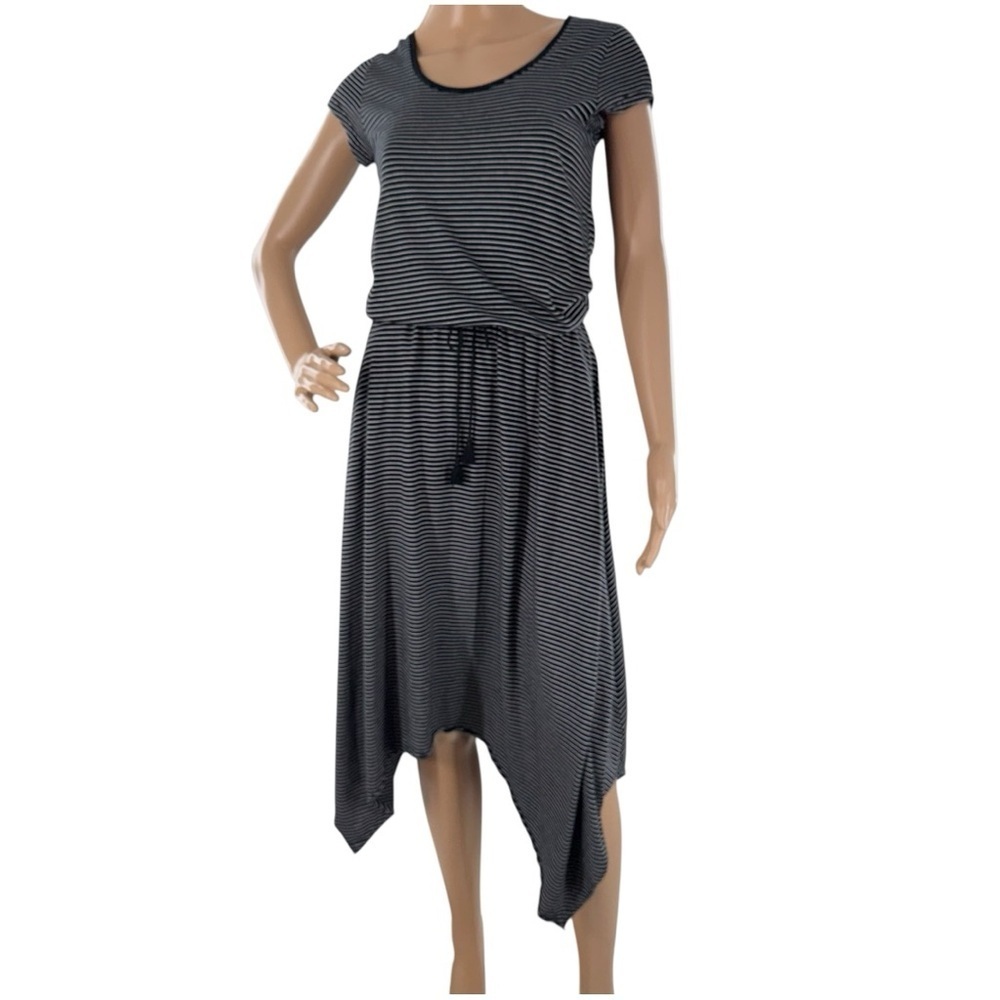 Ralph Lauren Black White Striped Asymmetrical Hem Dress Size Small